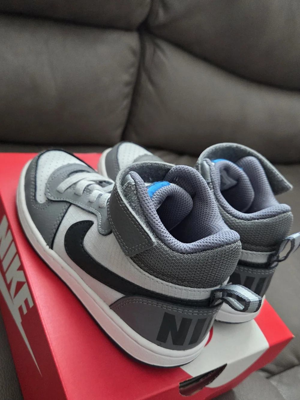 Nike Kids Gray, White and Black High-Top Sneakers